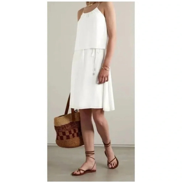 ATM Crepe Georgette Halter Dress in Chalk - Picture 5 of 7